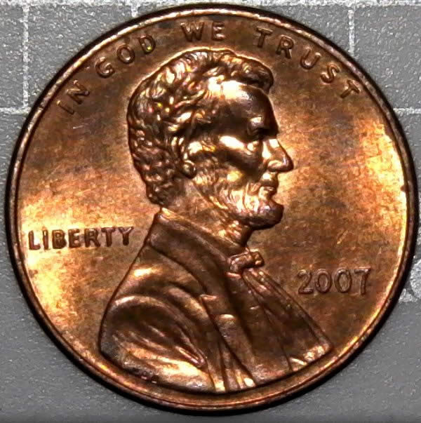 2007-P-Lincoln-Memorial-Cent-With-Broken-Die-Post-In-